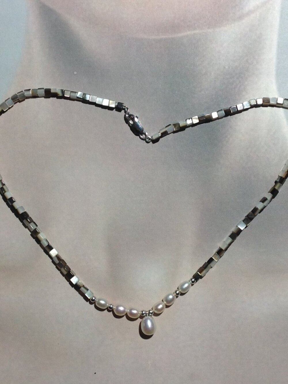 Square Box Mother of Pearl Beads and Freshwater Pearl Necklace